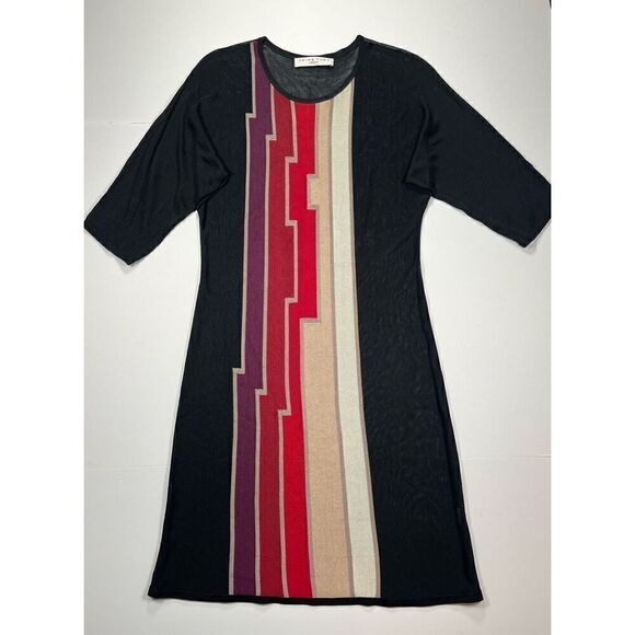 Trina Turk Black Contemporary Stripe Mesh Dress Resort Wear Cover Up Size Small - Picture 1 of 10